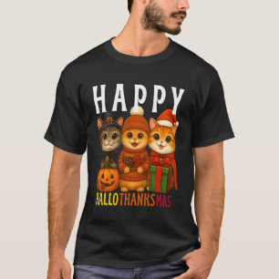 T-shirt Chats de Hallothanksmas Halloween Thanksgiving C