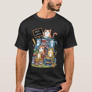 T-shirt Chats de livre de rentrée scolaire mignons 2024