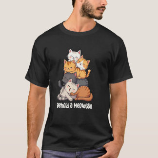 T-shirt Chats de Meowtain Mignons Design Empilé Heureux