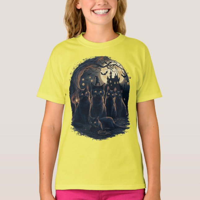 T-shirt Chats d'Halloween - Chats de sorcières Éffrayants (Devant)