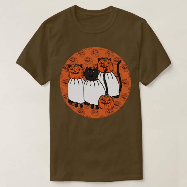 T-shirt Chats d'horreur en costumes de tête Citrouille Hal (Design devant)