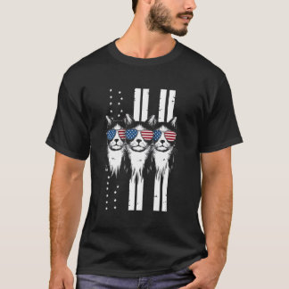 T-shirt Chats Drapeau USA Feu d'Artifice 4 Juillet Meowica