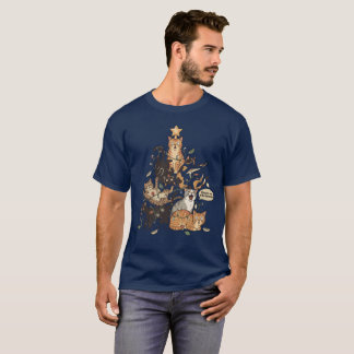 T-shirt Chats drôles Arbre de Noël Lumières emmêlées Vacan