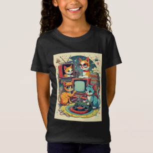 T-Shirt Chats du milieu du siècle avec des disques et une 