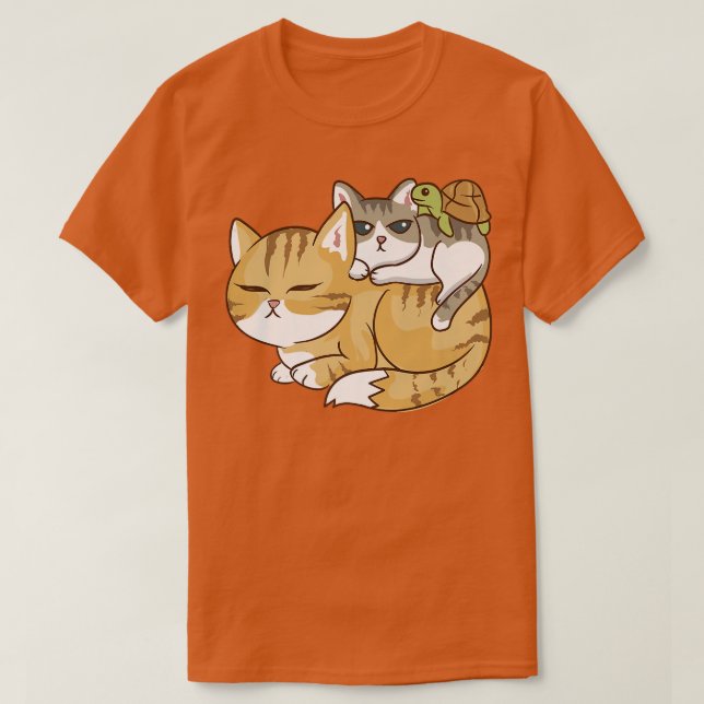 T-shirt Chats et une tortue Pile mignonne Kawaii Anime Kaw (Design devant)