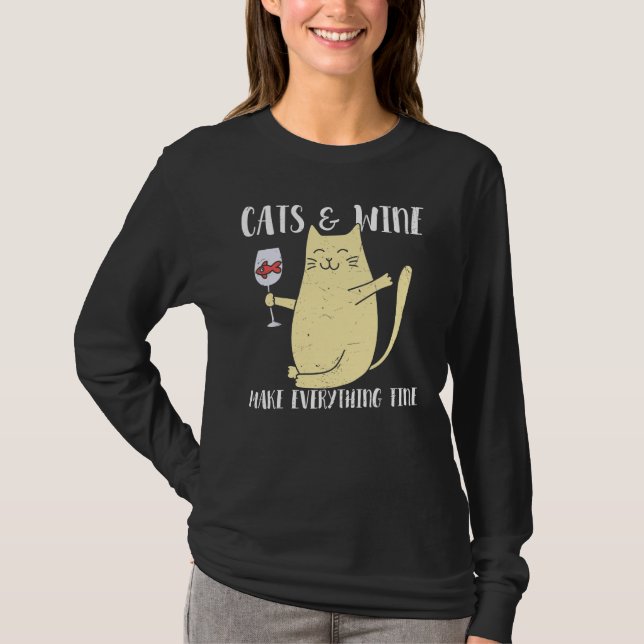 T-shirt Chats Et Vins Fabriquent Tout Beau Dessus Graphiqu (Devant)