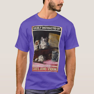 T-shirt Chats et violon Facilement distrait par les chats 
