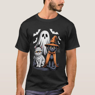 T-shirt Chats fantômes effrayants Mummy Pumpkin Chats noir