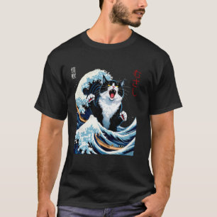 T-shirt Chats Japonais Kawaii Tee Japon Chat & Vague de Ka