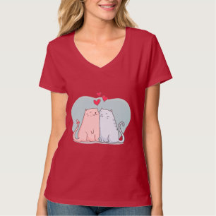 T-shirt Chats joliment dessinés à la main avec le coeur t-