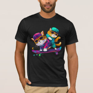 T-shirt Chats Jouer Skateboard porter des lunettes Hip hop