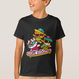 T-shirt Chats Jouer Skateboard porter des lunettes Hip hop