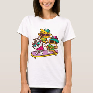 T-shirt Chats Jouer Skateboard porter des lunettes Hip hop