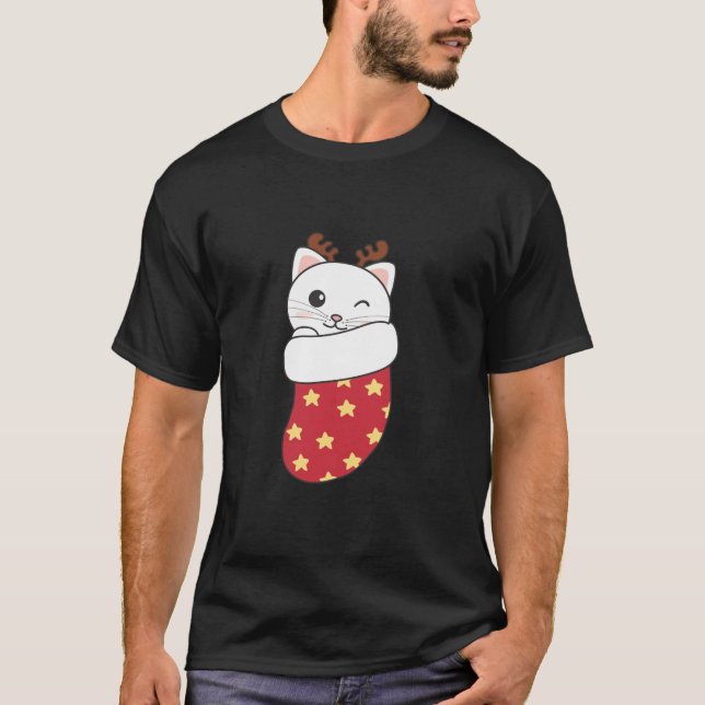 T-shirt Chats Mets En Sacoche De Noël Pour Chat De Noël (Devant)