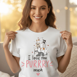 T-shirt Chats Mignons Kawaii Je T'Aime Tellement Beaucoup 