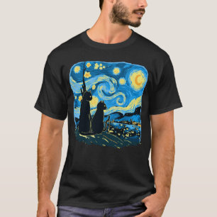 T-shirt Chats mignons Starry Nuit Van Gogh Père Mère Fils