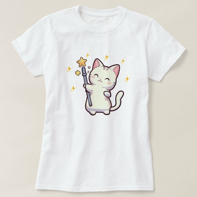 T-shirt Chats mignons tenant une baguette magique (Design devant)