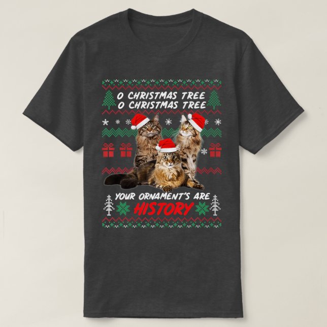 T-shirt Chats Noël Amoureux des ornements Maine Coon (Design devant)