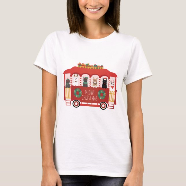 T-shirt Chats Noël Trolly Meowy Noël (Devant)