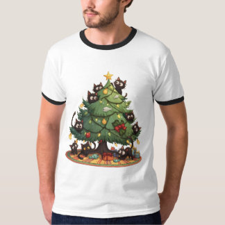 T-shirt Chats noirs drôles Noël Arbre Chaos Vacances Migno