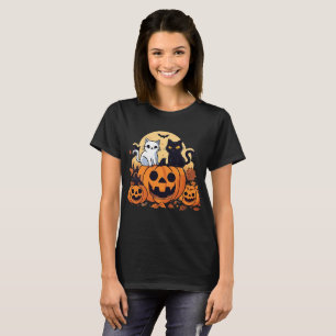 T-shirt Chats noirs et blancs sur un citrouille pour Hallo