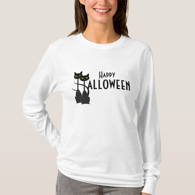 T-shirt Chats noirs Halloween heureux (Devant)