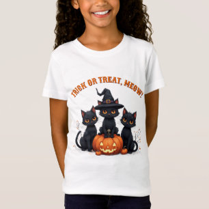 T-Shirt Chats noirs kawaii dans un champ de citrouilles Ha
