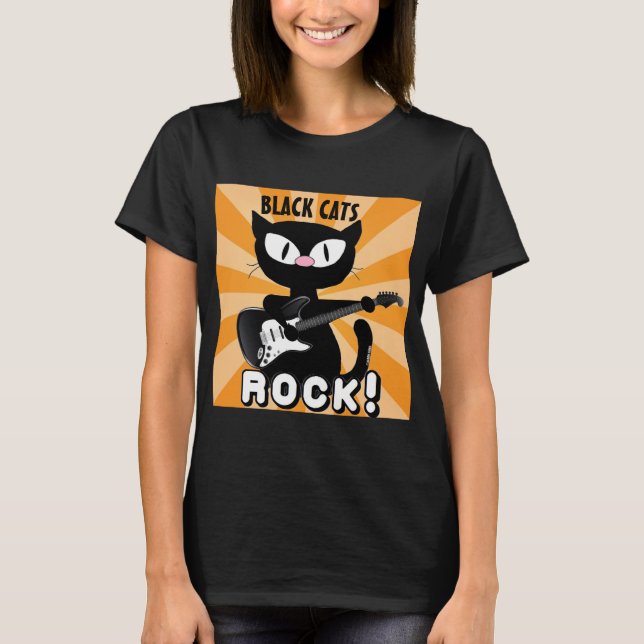 T-shirt CHATS NOIRS ROCK ! Chat de dessin noir Jouer de la (Devant)