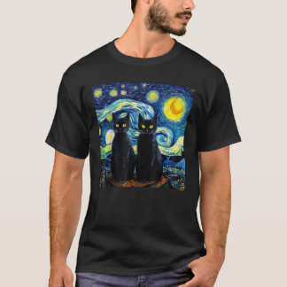 T-shirt Chats noirs Starry Night Vincent van Gogh