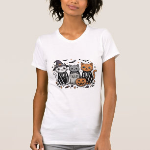 T-shirt Chats squelette mignons Halloween Gravure vintage
