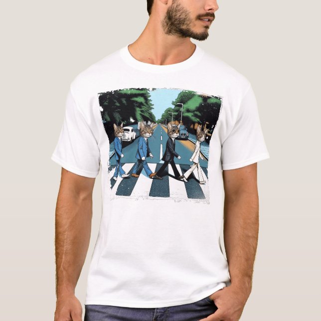 T-shirt Chats Traversant Le Trottoir De Route (Devant)