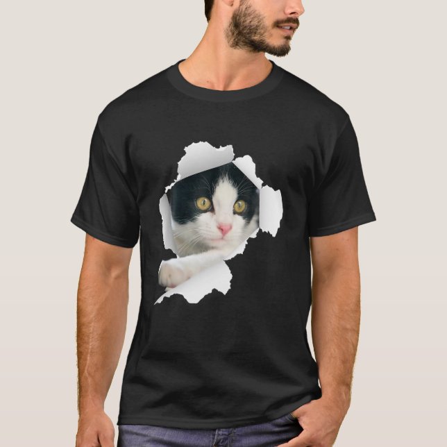 T-shirt Chats, Tuxedo Chats, Chats Torn Tissu, Kitten (Devant)