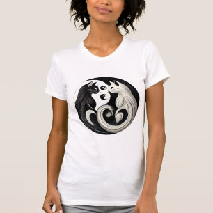 T-shirt Chats Yin-Yang noirs et blancs abstraits