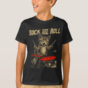 T-shirt Chatte Drôle De Rock And Roll Jouant Du Tambour Po