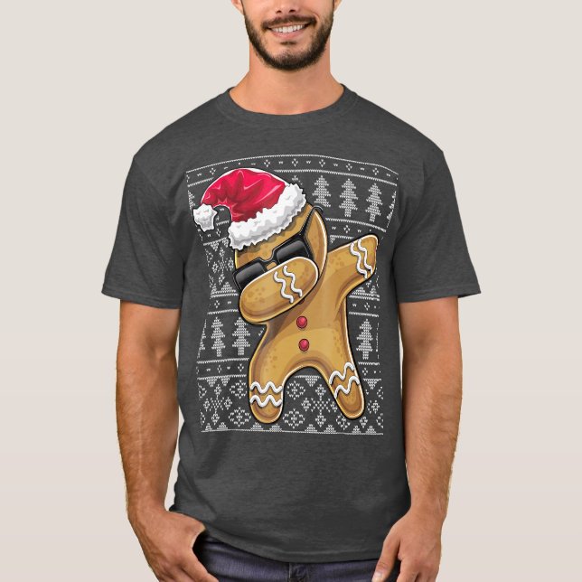 T-shirt Chaud de Noël moche Dabbing Homme en pain d'épice (Devant)