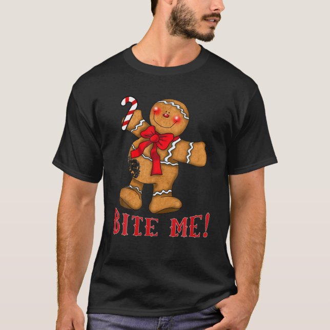T-shirt Chaud de Noël moche me mordre Gingerbread Homme T  (Devant)