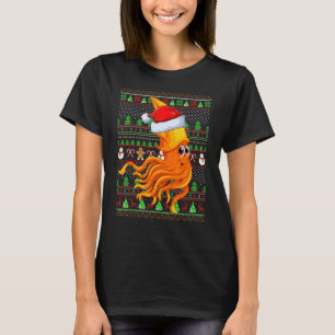 T-shirt Chaud de Noël moche style d'éclairage calmar Poiss