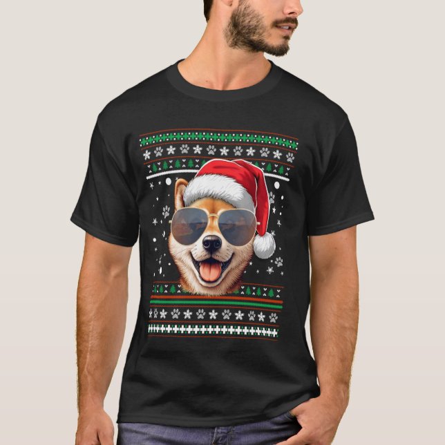 T-shirt Chaud moche Noël Père Noël Shiba Inu Chien Noël (Devant)