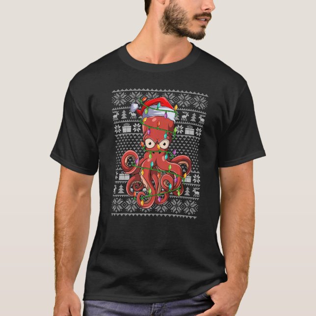 T-shirt Chaud style Xmas lights Père Noël Octopus Chris (Devant)