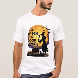 T-shirt Chaudron de lune d'Halloween de bonne sorcière_1