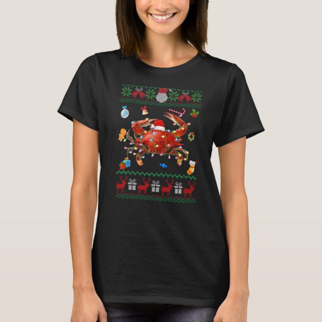 T-shirt Chauds animaux de Noël de Noël illuminent le crabe (Devant)