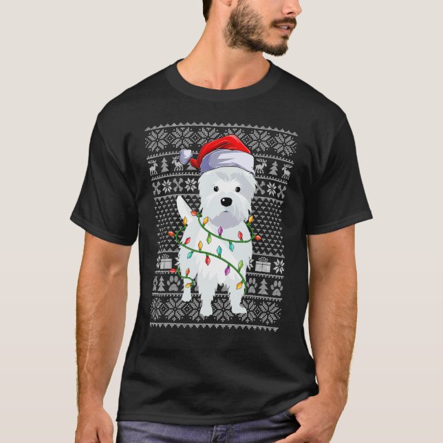 T-shirt Chauffant style de Noël éclaire Père Noël Westie C (Devant)