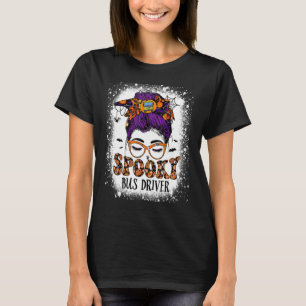 T-shirt Chauffeur de bus éffrayant Halloween Messy Bun Hai