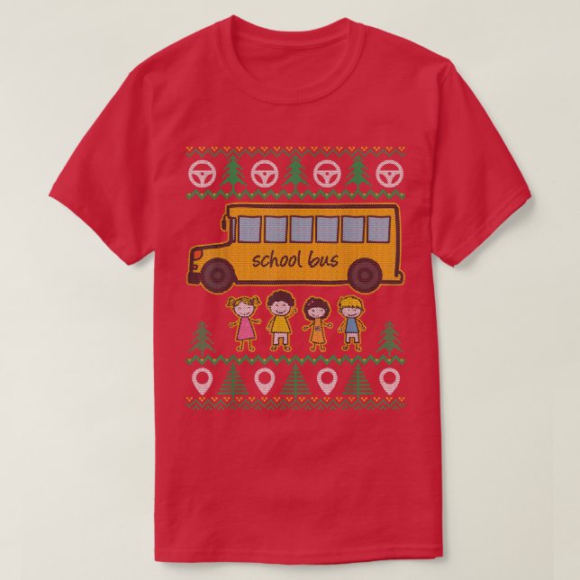 T-shirt Chauffeur de bus scolaire moche Noël Joyeux Vacanc (Design devant)