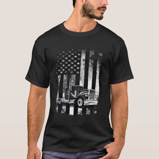 T-shirt Chauffeur de camion Américain Drapeau Chauffeur de (Devant)