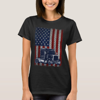 T-shirt Chauffeur de camion American Flag Trucker cadeau