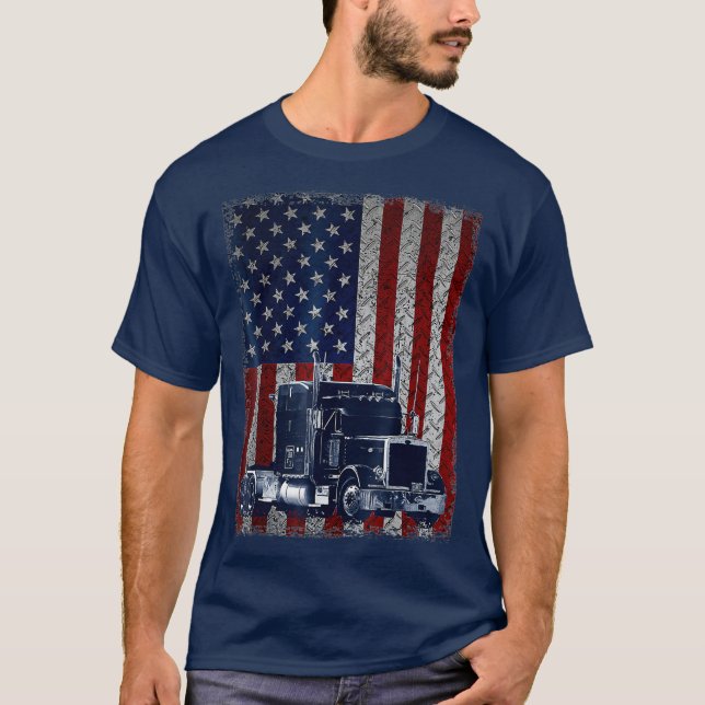 T-shirt Chauffeur de camion American Flag Trucker cadeau (Devant)