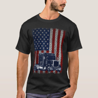 T-shirt Chauffeur de camion American Flag Trucker cadeau
