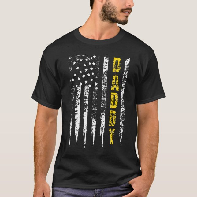 T-shirt Chauffeur de camion Ligne jaune papa Drapeau améri (Devant)