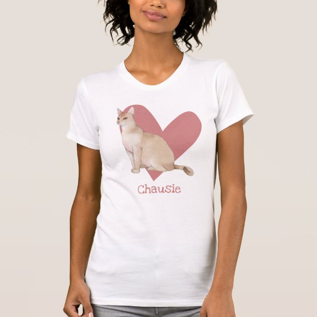 T-shirt Chausie Chat Aquarelle Kitty Coeur rose (Devant)